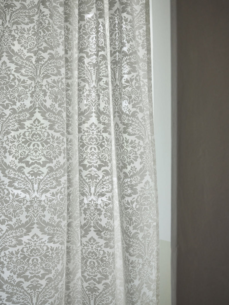 Shabby Chic white voile damask curtain slot top, UK version