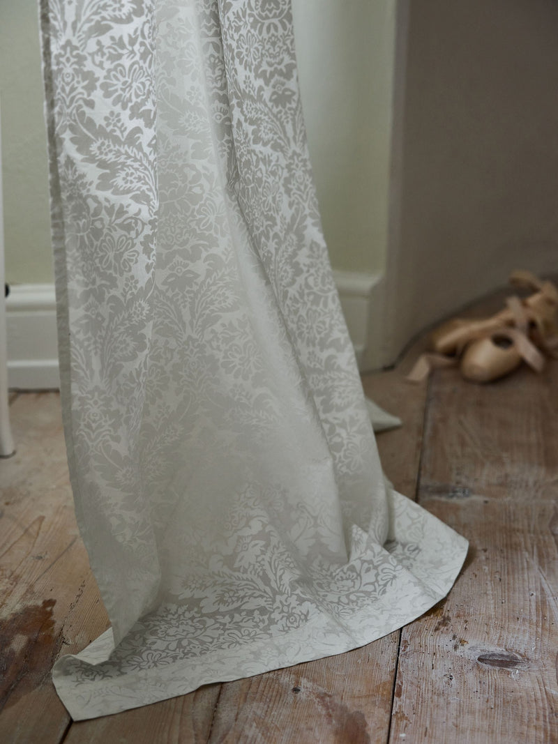 Shabby Chic white voile damask curtain slot top, UK version