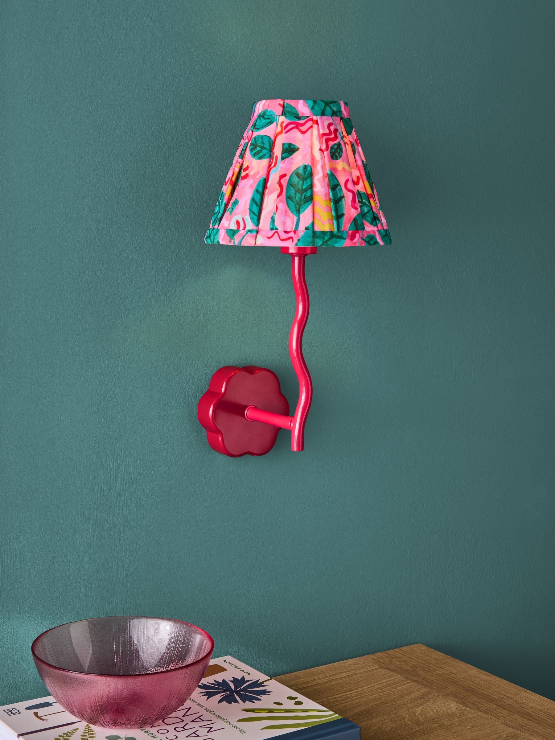 Lucy Tiffney wiggle wall lamp pink metal floral shade (British brand)