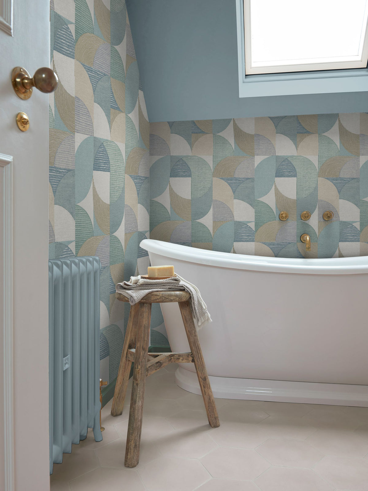 Graham & Brown Blue Stitch Craze Calm wallpaper (British brand)