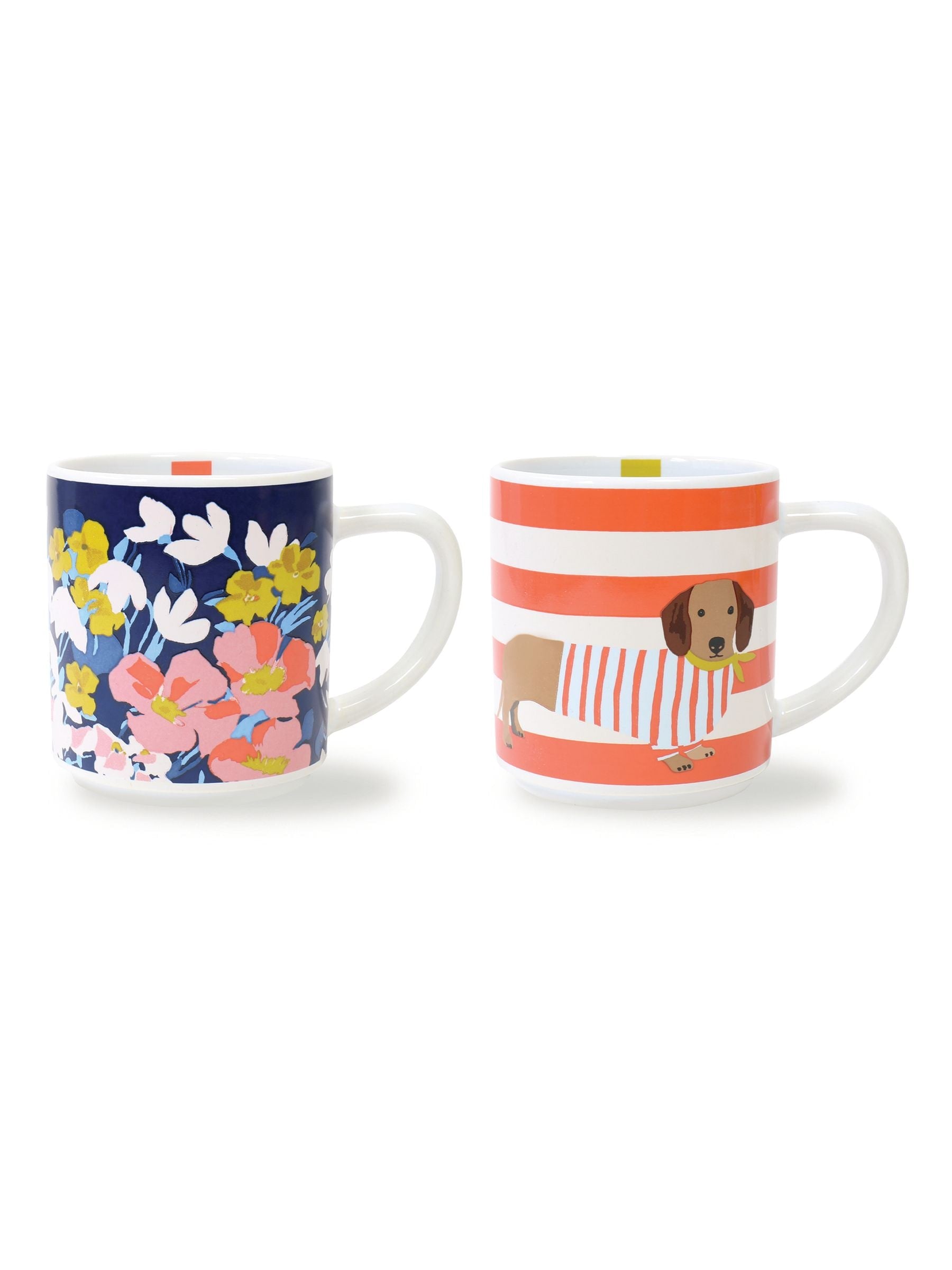 Joules Bright Side stackable ceramic mugs with two designs, UK version