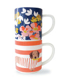 Joules Bright Side stackable ceramic mugs with two designs, UK version
