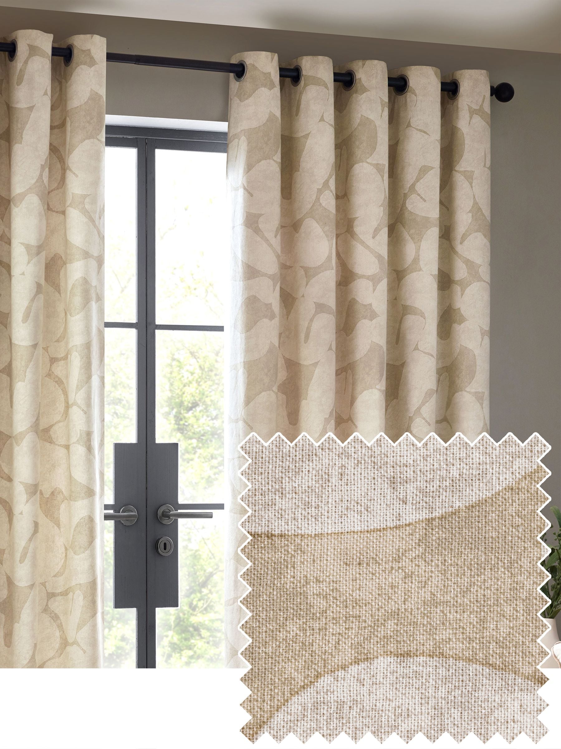 HÖEM Natural Brinn abstract geometric eyelet curtains - British product