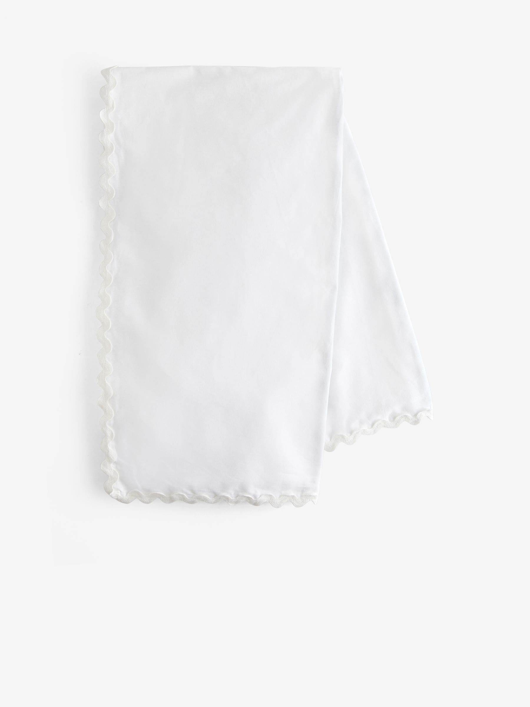 White cotton tablecloth with wiggle trim (British brand)