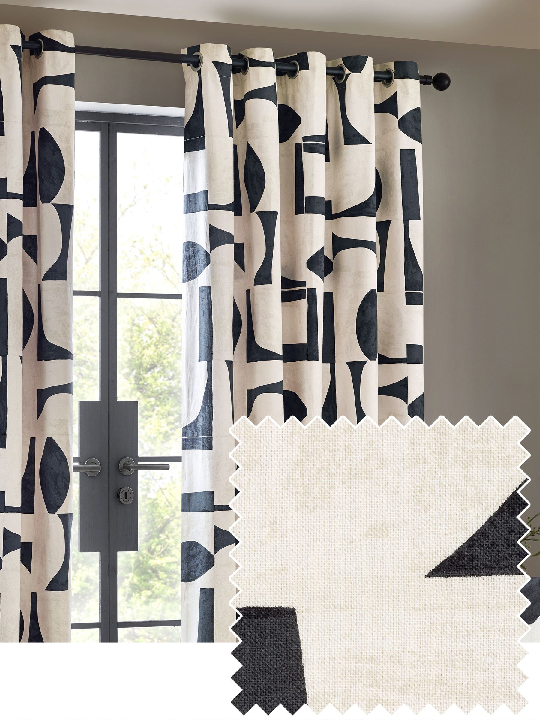 HÖEM Carro abstract geometric eyelet curtains 229x183cm, UK version