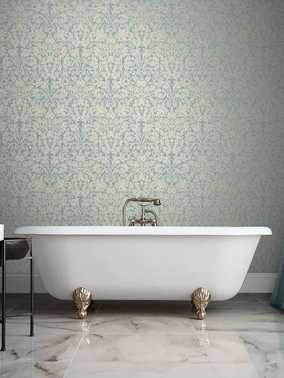 Next Graham & Brown Blue Hartley Damask Wallpaper- Buy online at McGrocer