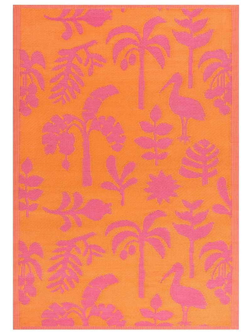 Furn Marula tropical outdoor rug in orange pink, UK version