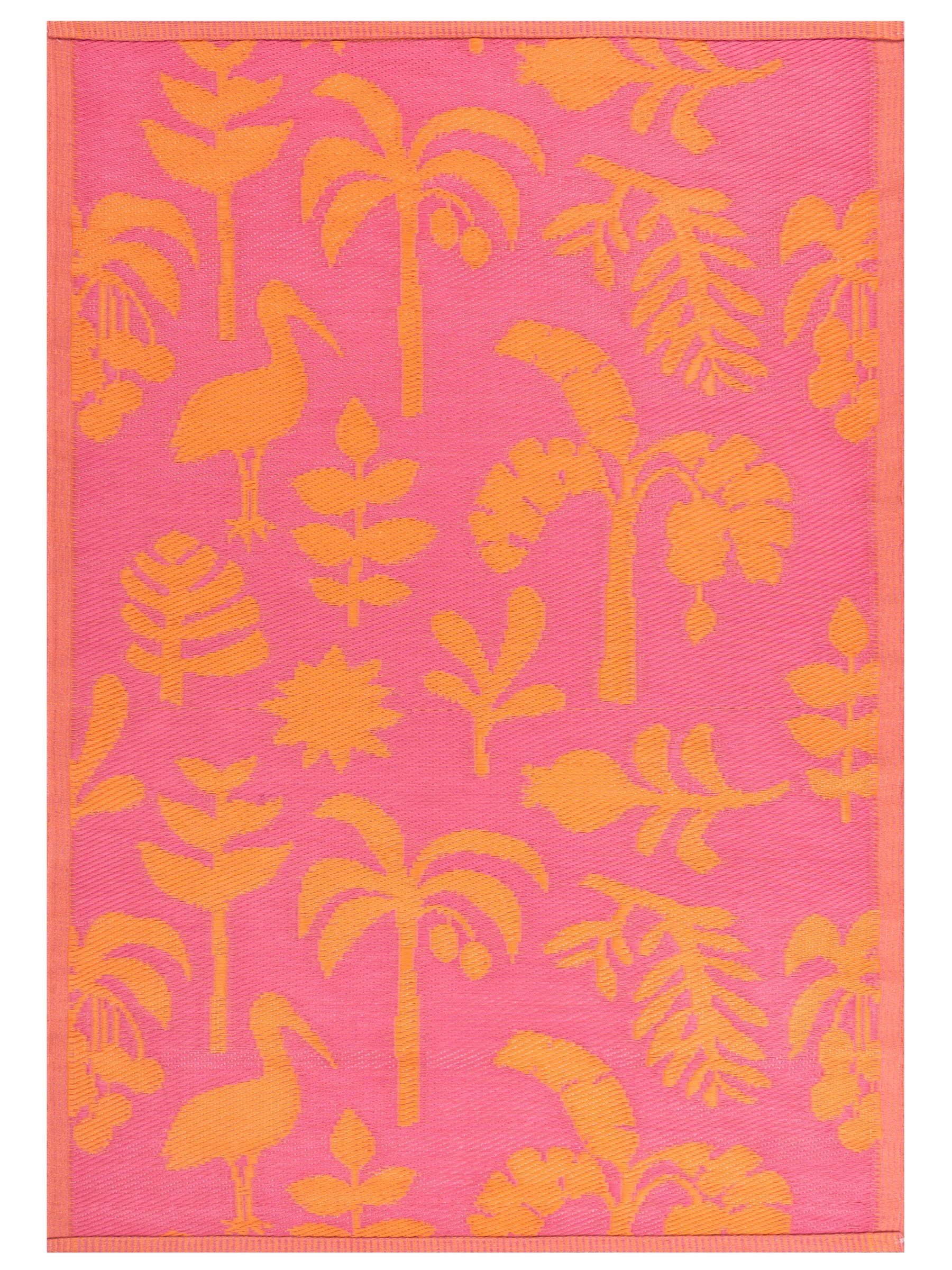 Furn Marula tropical outdoor rug in orange pink, UK version