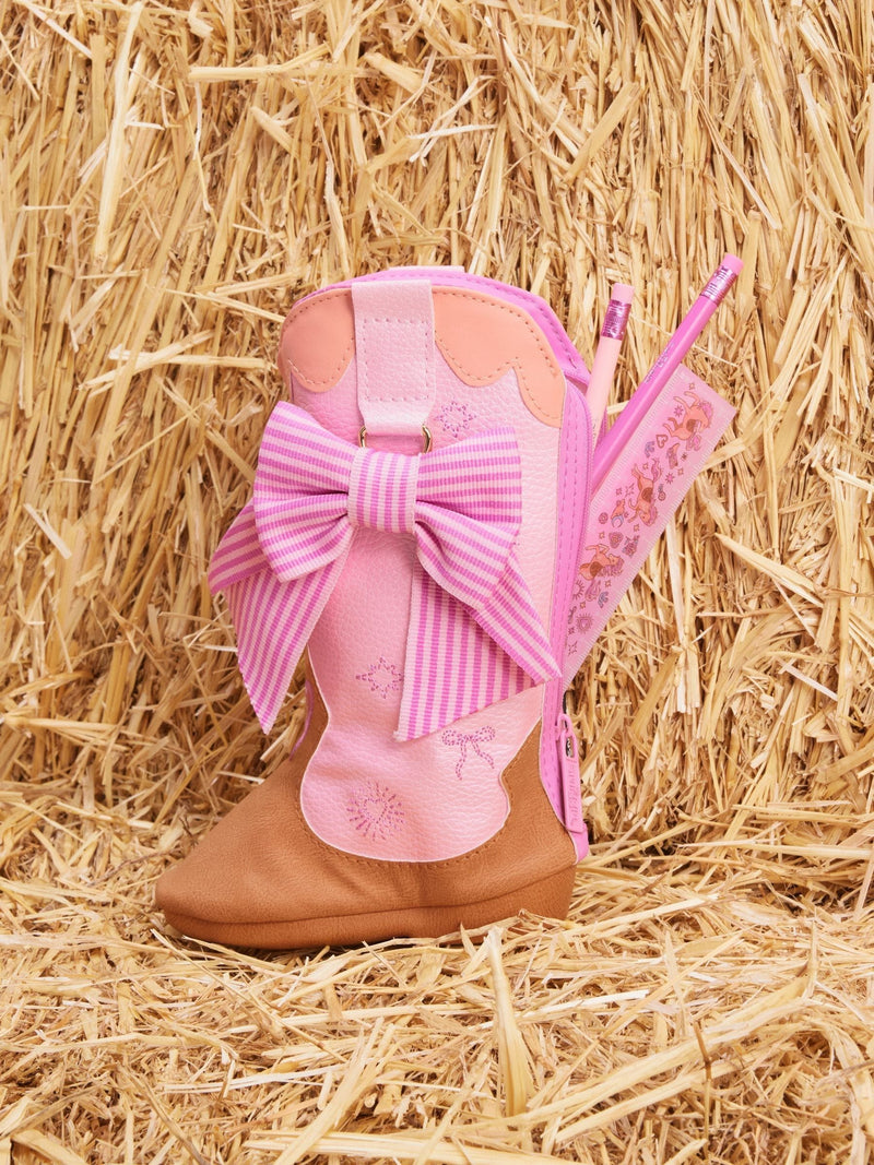 Smiggle pink cowboy boot pencil case wildflower design (British brand)