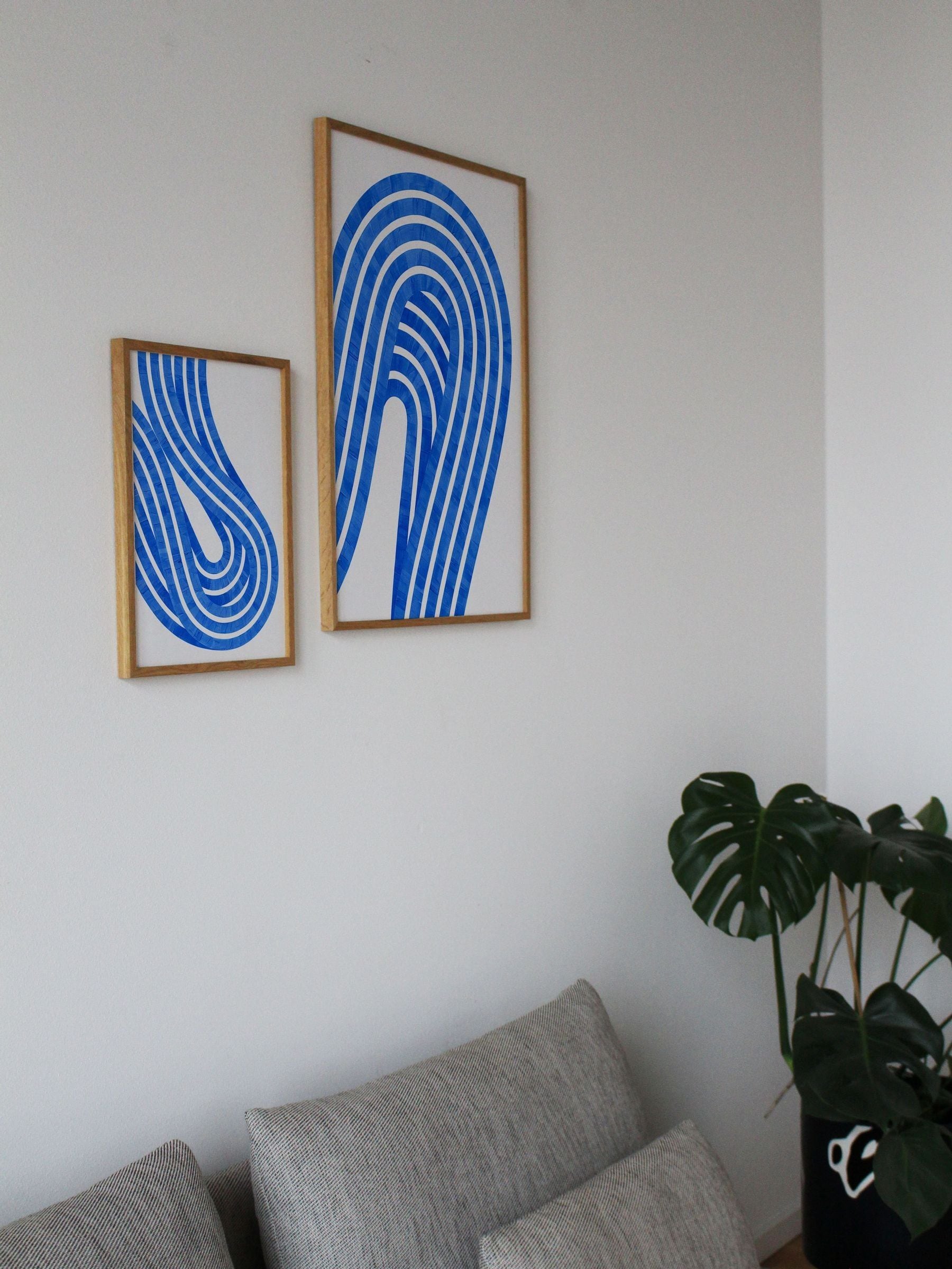 Paper Collective Blue Entropy blue 01 framed art print in oak frame, imported from the UK