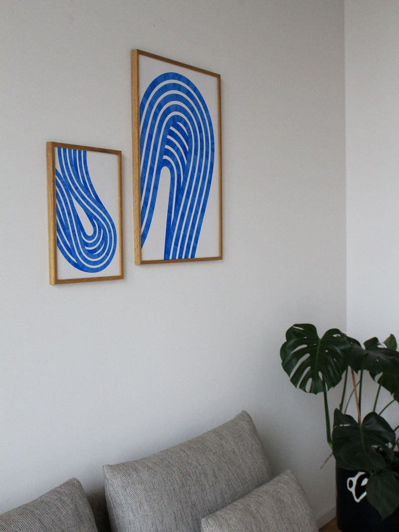 Paper Collective Blue Entropy blue 01 framed art print in oak frame, imported from the UK