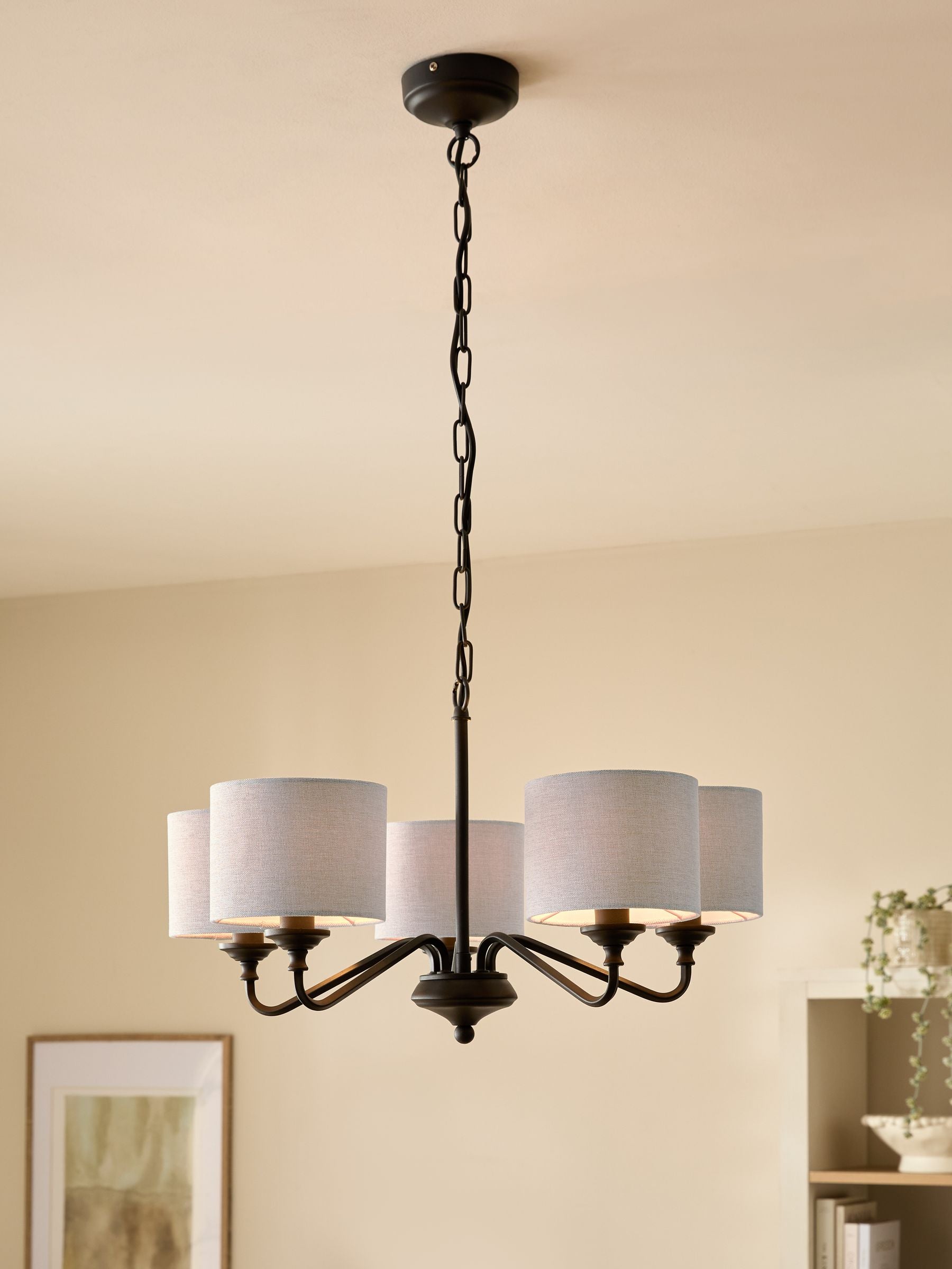 Next Burford Brushed Nickel 5 Light Height Adjustable Chandelier Ceiling Light