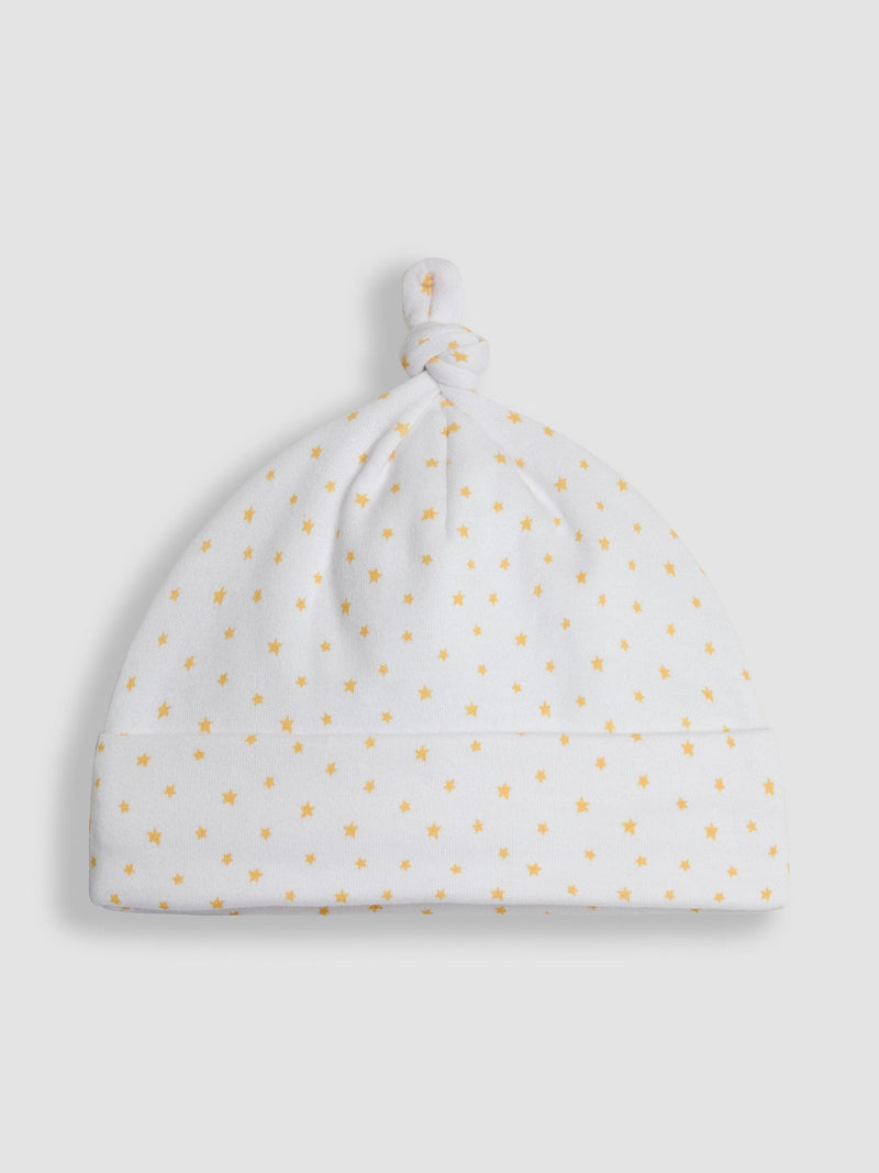 JoJo Maman Bébé white newborn hat with star embroidery (British brand)