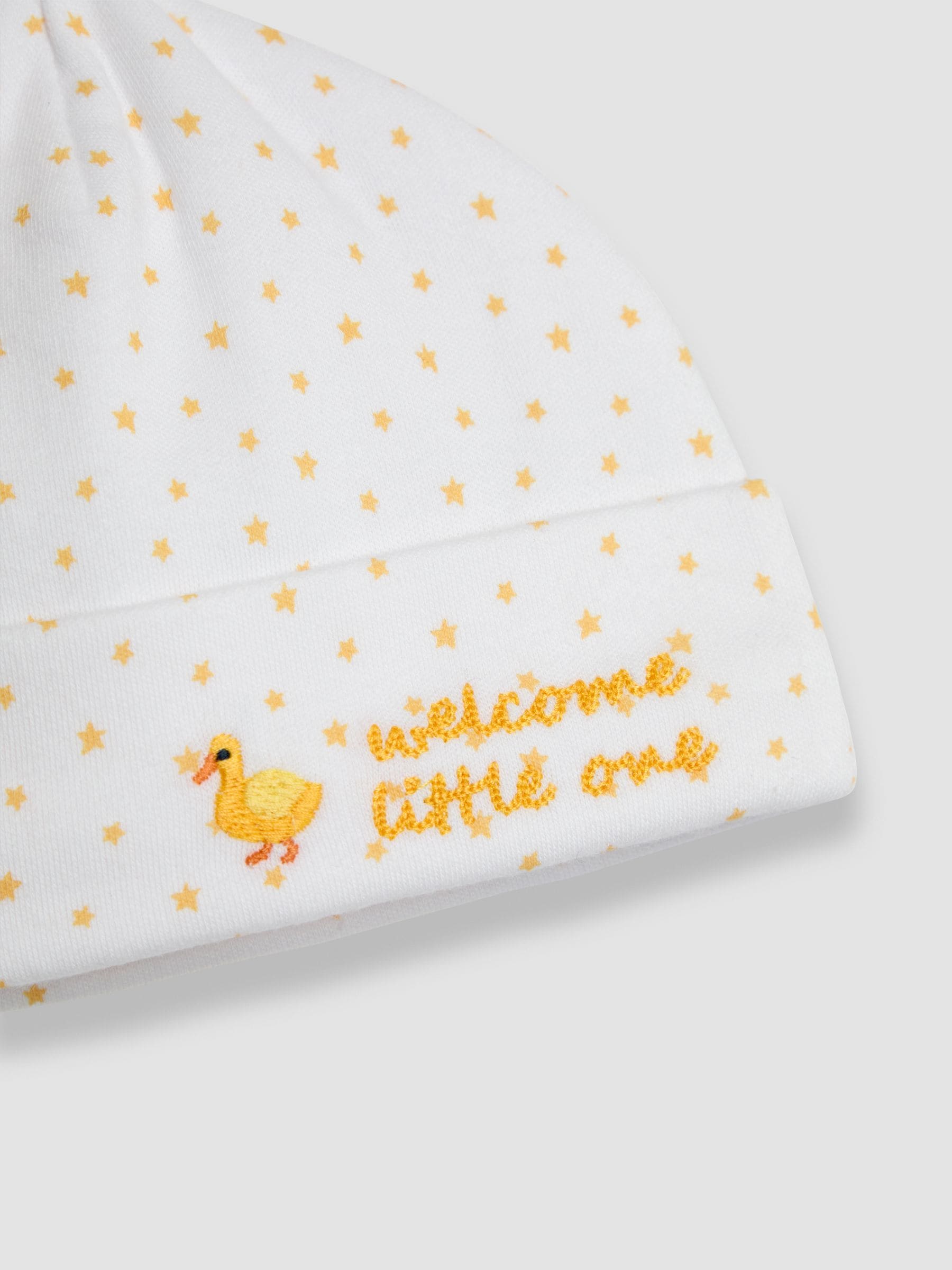 JoJo Maman Bébé white newborn hat with star embroidery (British brand)