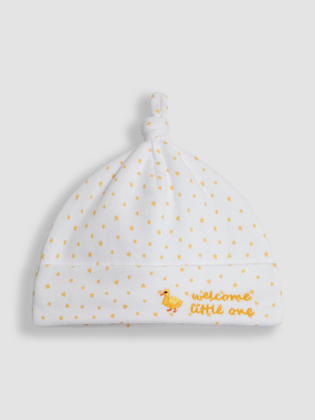 JoJo Maman Bébé white newborn hat with star embroidery (British brand)
