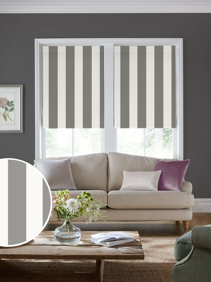 Laura Ashley steel grey Lille stripe roller blind, UK version