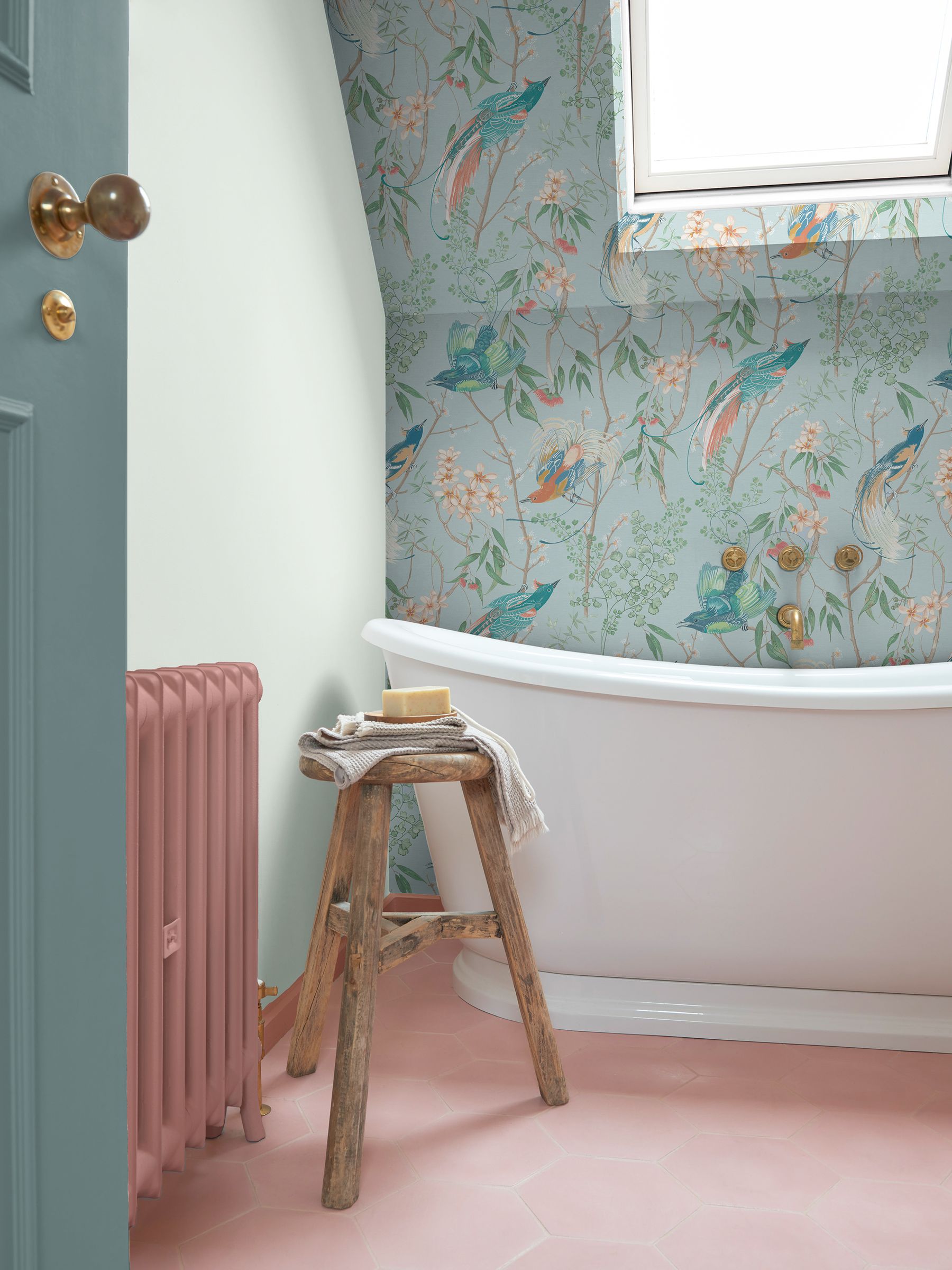 Graham & Brown Blue Clavering Birds wallpaper, imported from the UK