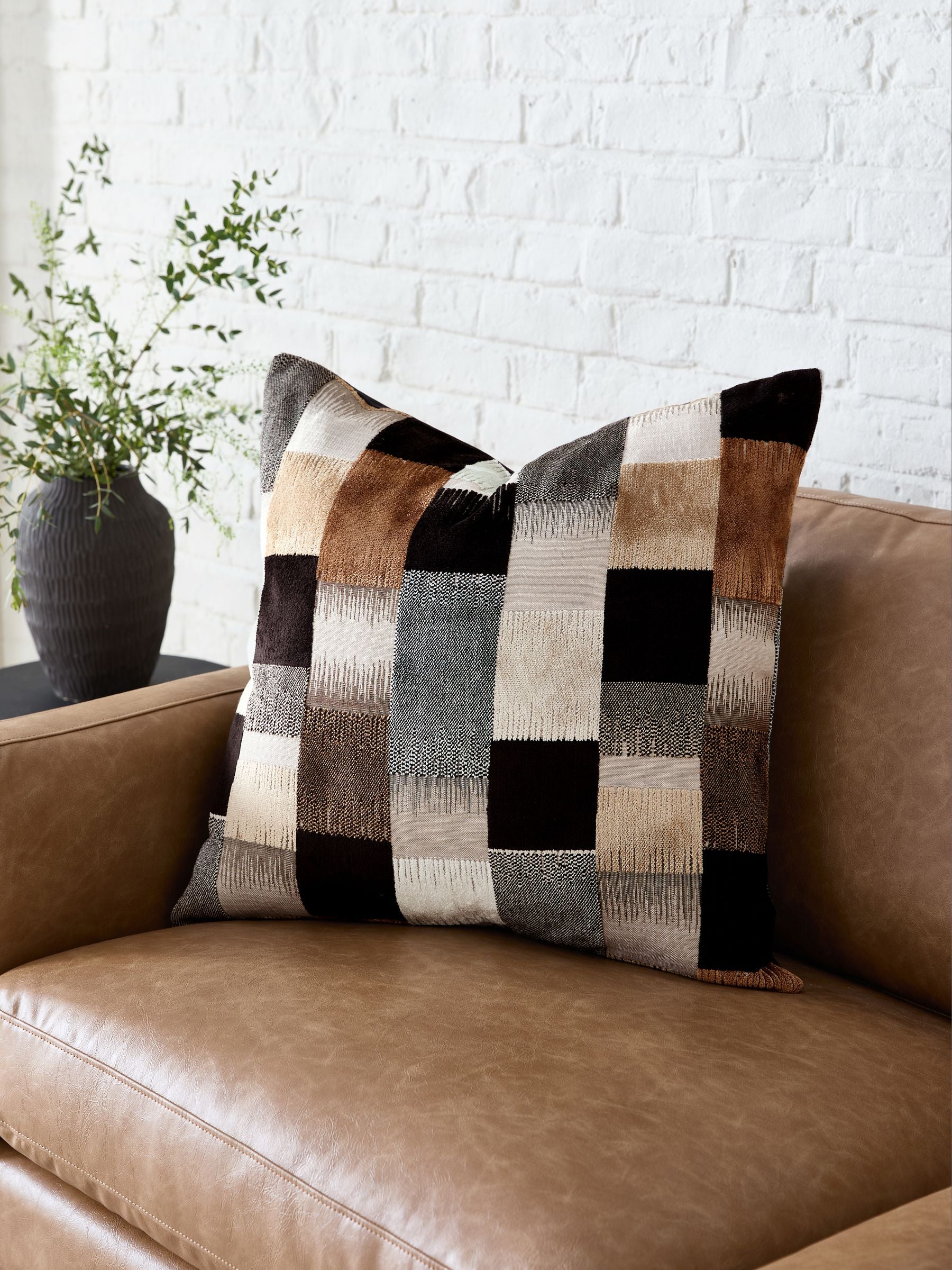Cut velvet retro cushion black white 59cm - British product
