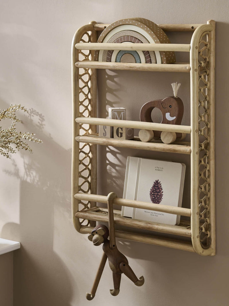 Cuddleco Aria Rattan Wave Bookshelf, imported from the UK