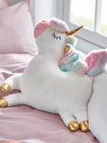 White unicorn cushion with colour-changing lights, imported from the UK