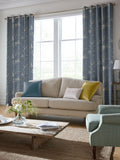 Laura Ashley Dark Seaspray Blue Pussy Willow curtains, UK version