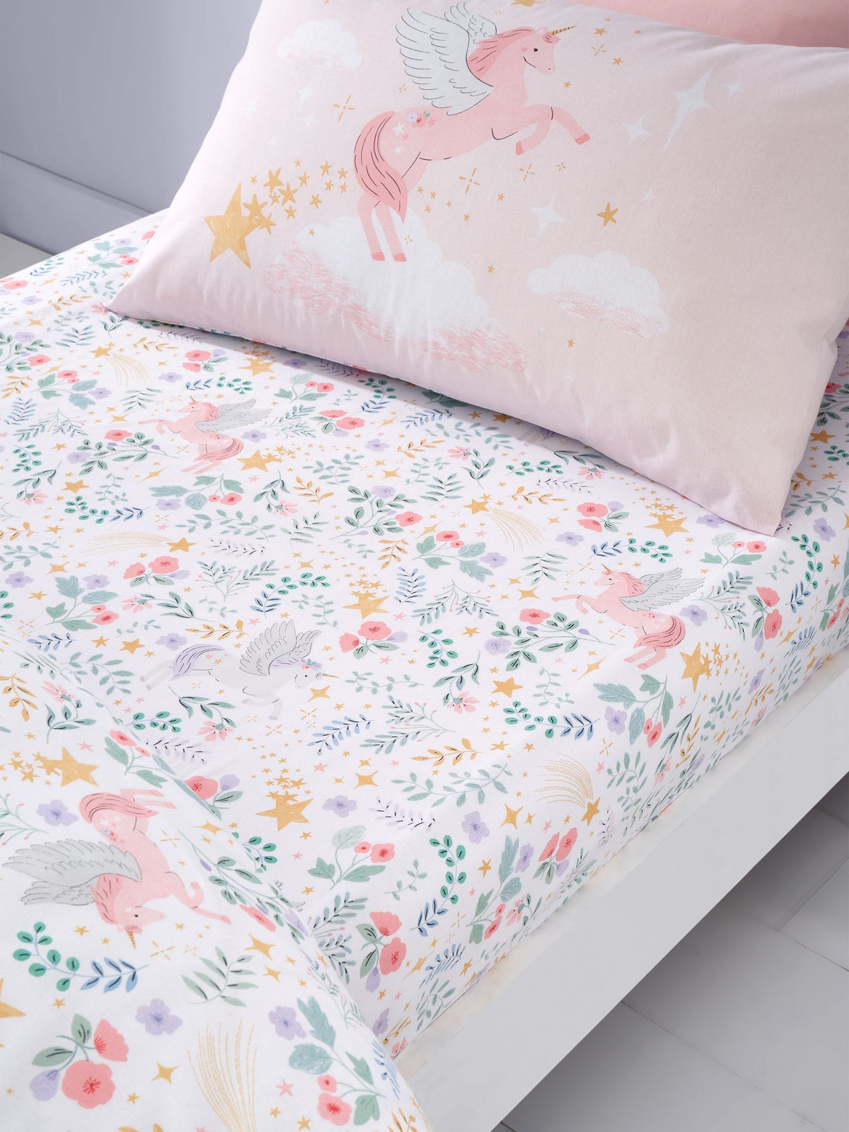 Catherine Lansfield Pink Fairytale Unicorn fitted sheet - British product