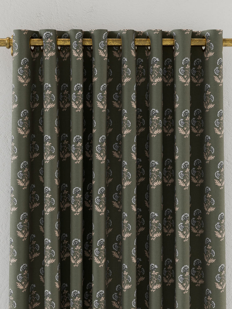 Joules Olive Chamomile blackout eyelet curtains 229x183cm (British brand)