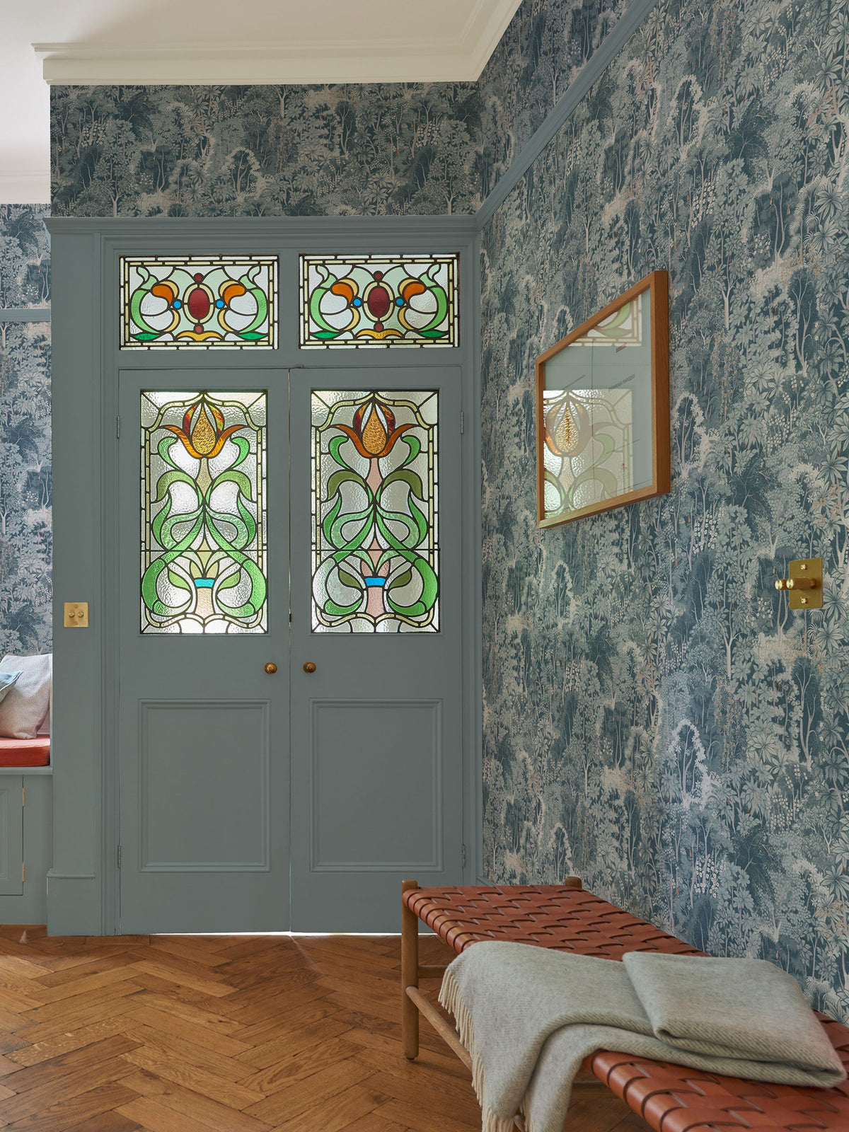 Graham & Brown Blue New Eden Porcelain wallpaper sample (British brand)
