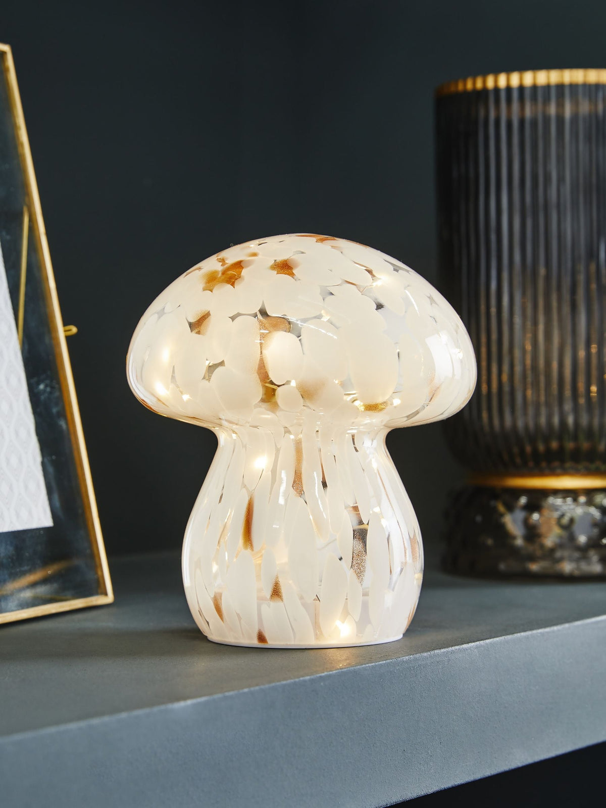 Pink Confetti Toadstool Glass Feature Light - Battery Operated - 15.5cm Height