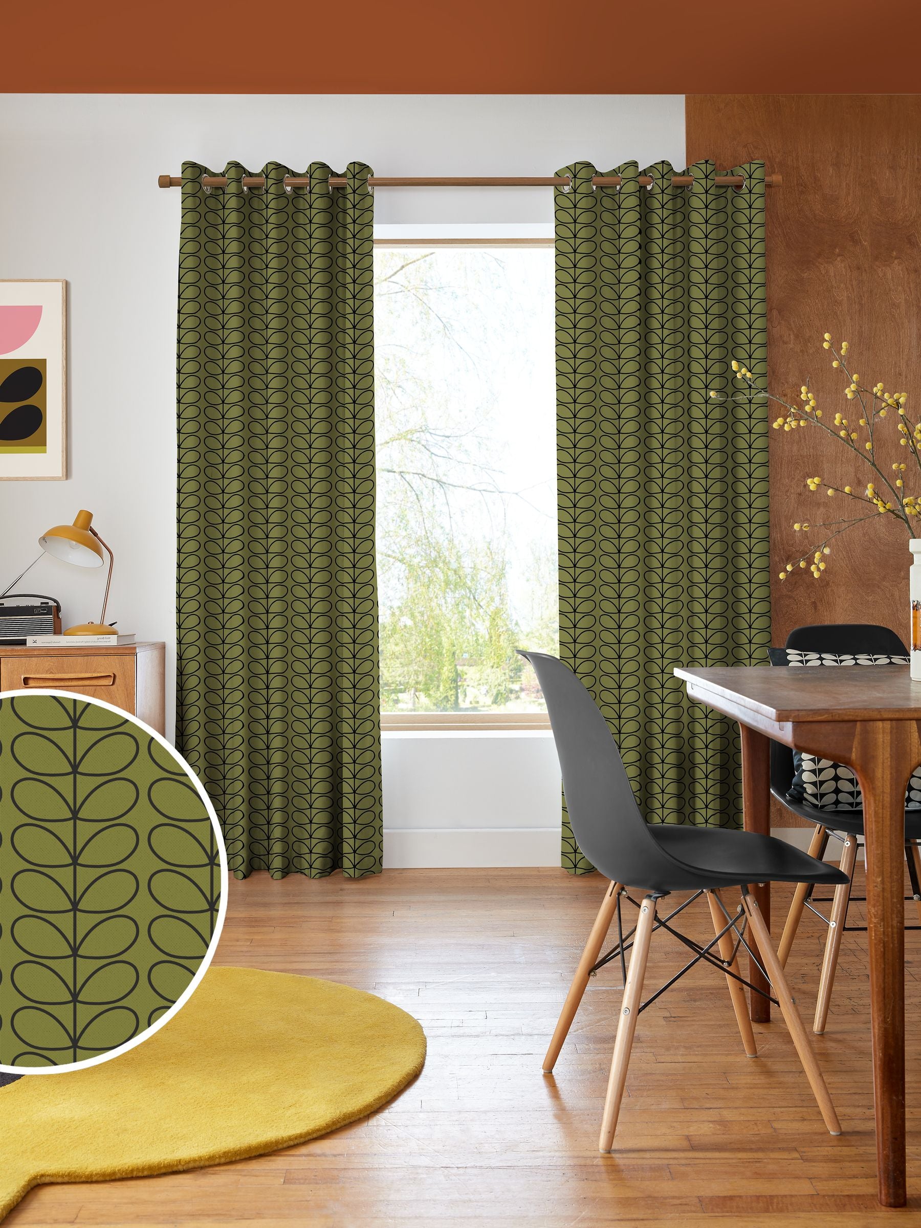 Orla Kiely Olive Green Linear Stem made to measure curtains (British brand)