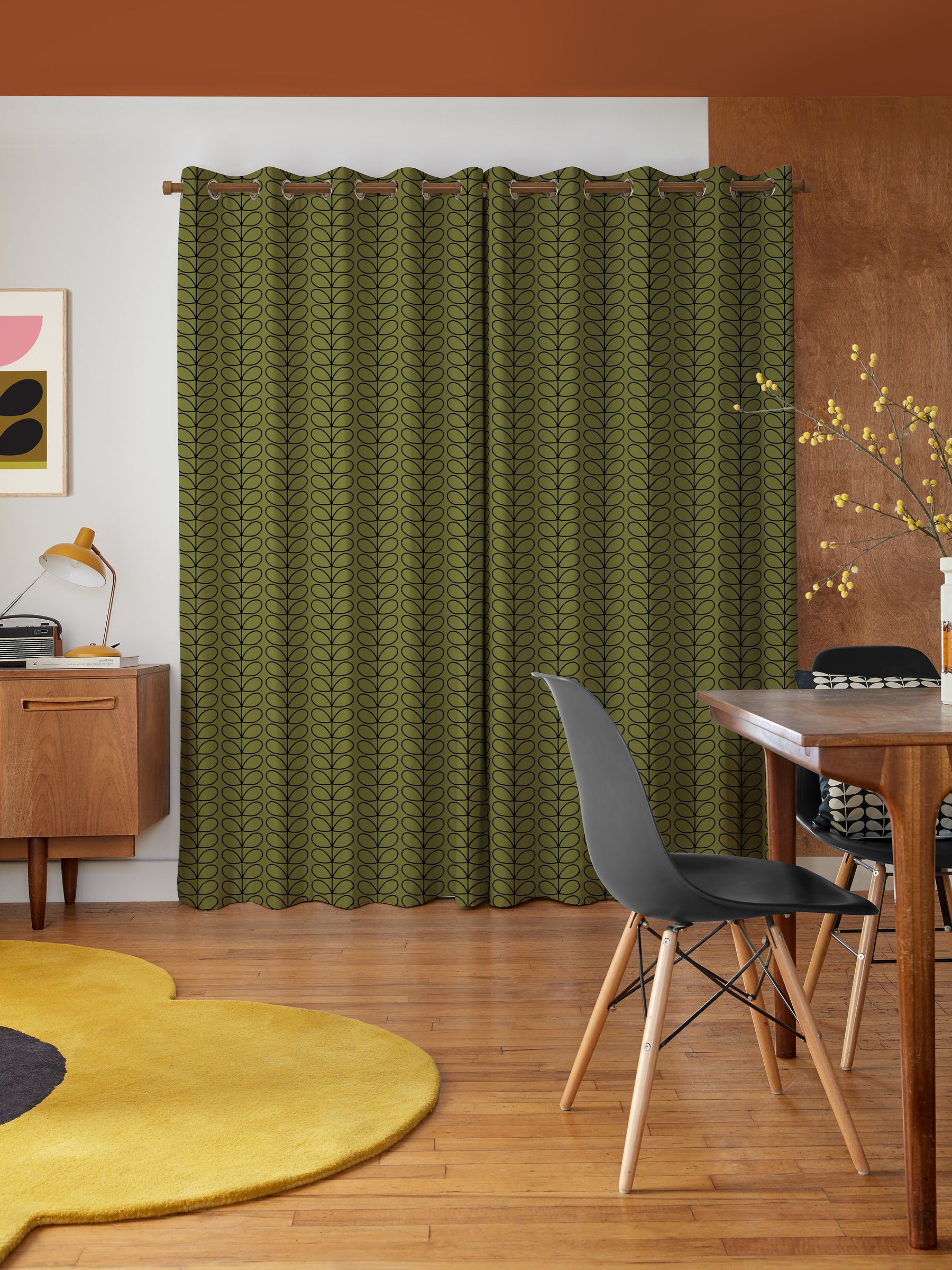 Orla Kiely Olive Green Linear Stem made to measure curtains (British brand)