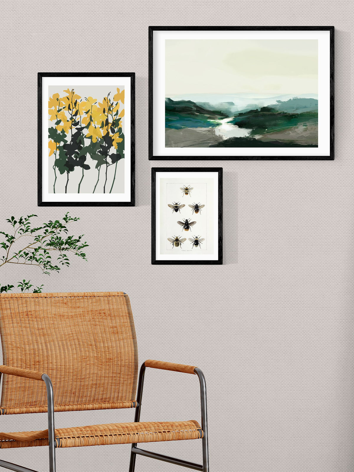 East End Prints black countryside walk set of 3 wall art prints - British product