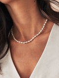 White glass pearl short necklace with gold-tone clasp, imported from the UK