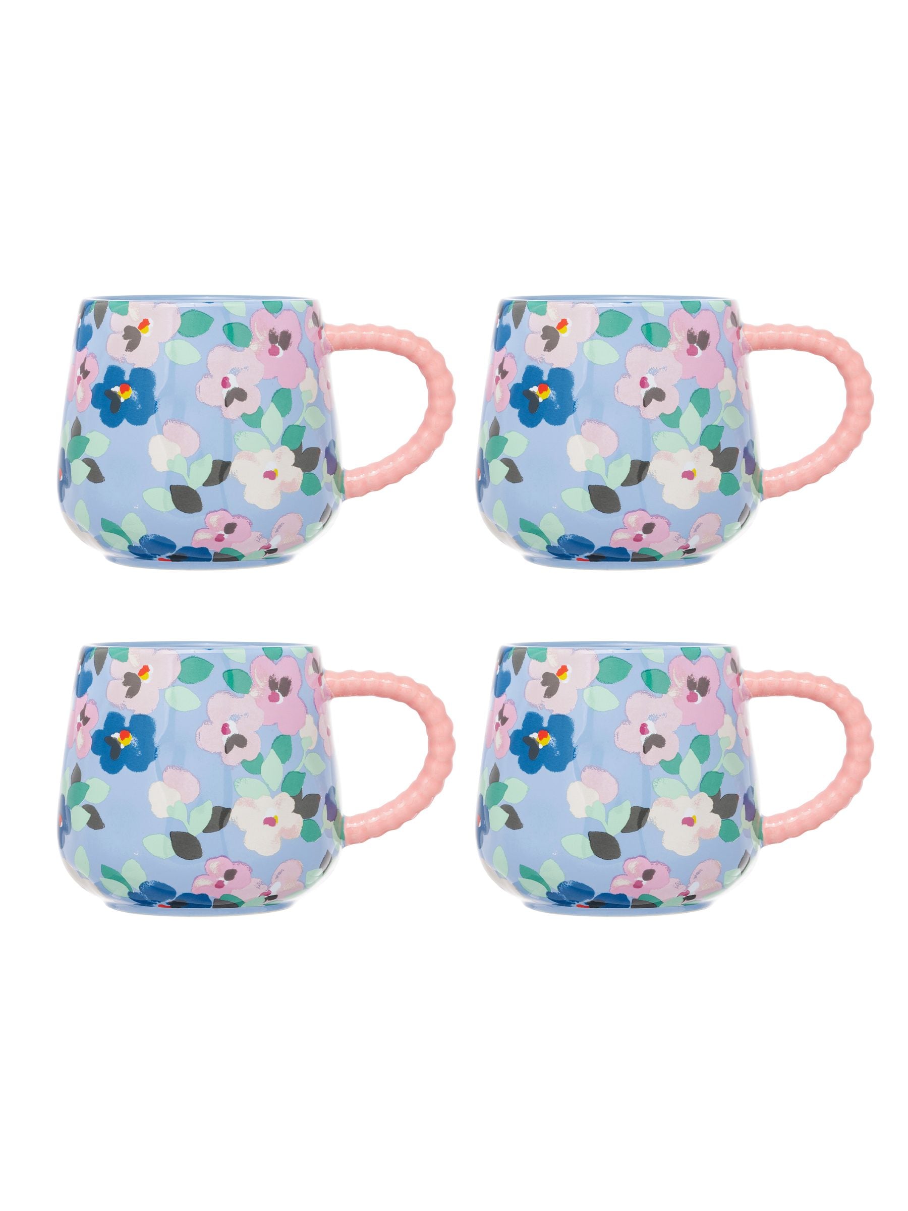 Cath Kidston Blue Painted Pansies mugs set of four 9.5cm height - British product