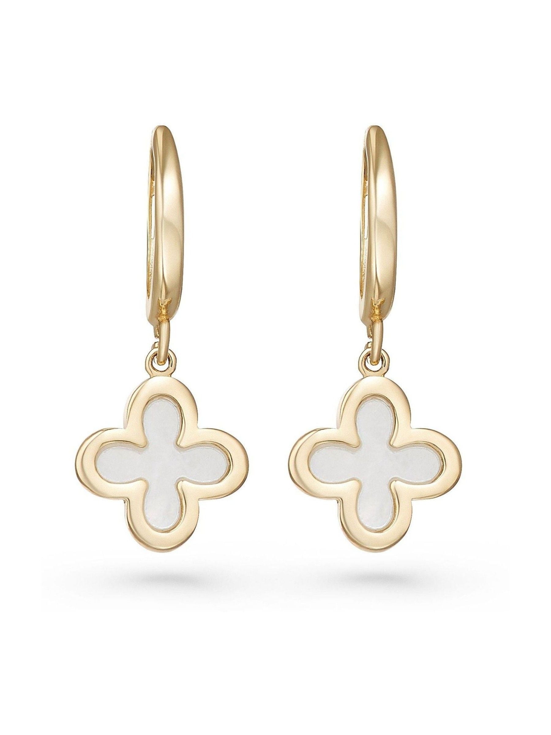 Beaverbrooks 9ct gold mother of pearl clover hoop earrings 21mm - British product