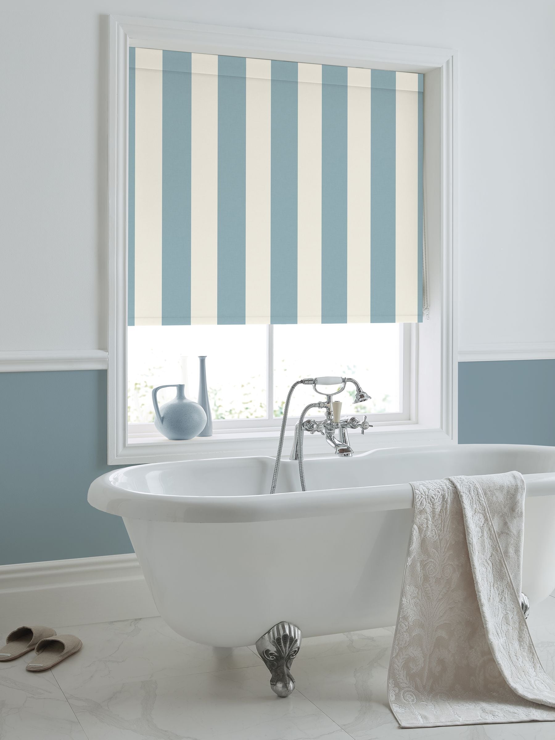 Laura Ashley Lille stripe seaspray blue roller blind (British brand)