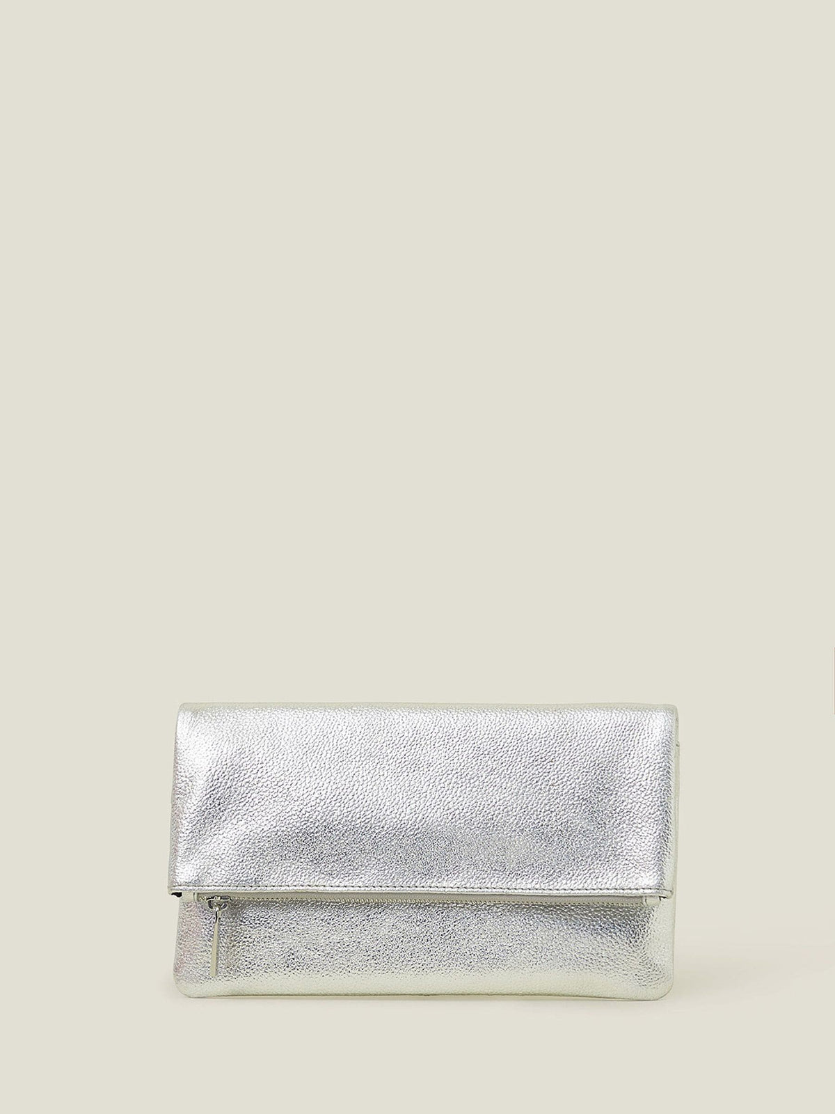 Accessorize Silver Leather Fold Over Clutch