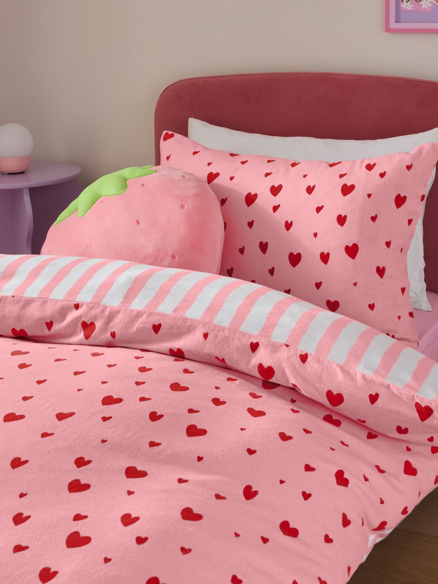 Pink red hearts duvet cover and pillowcase set, imported from the UK