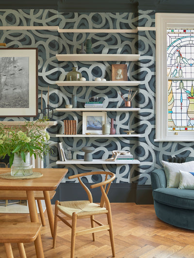 Next Graham & Brown Blue Ambire Wallpaper Sample- Buy online at McGrocer