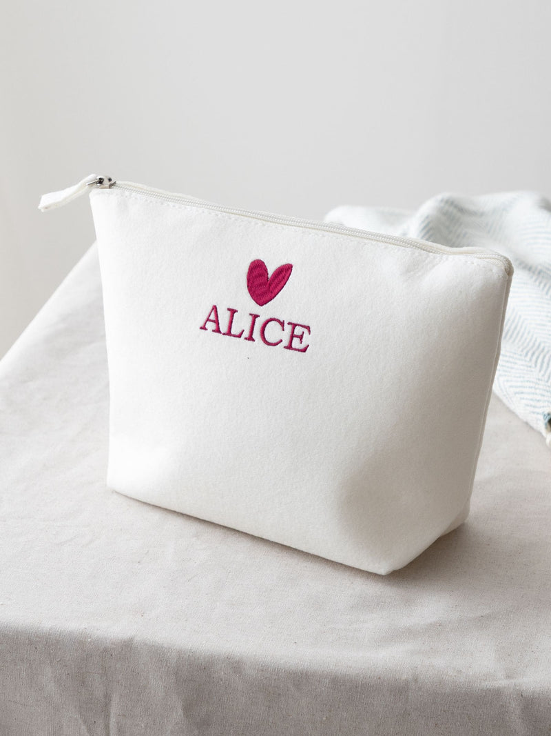 No Ordinary Gift personalised felt accessory pouch 18x19x9cm, imported from the UK