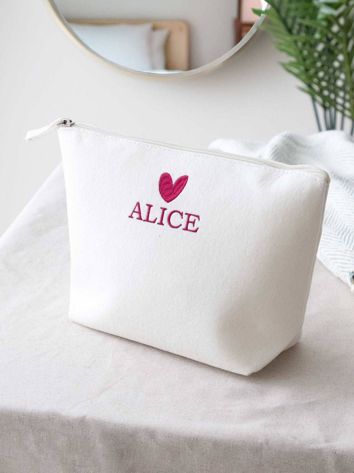 No Ordinary Gift personalised felt accessory pouch 18x19x9cm, imported from the UK