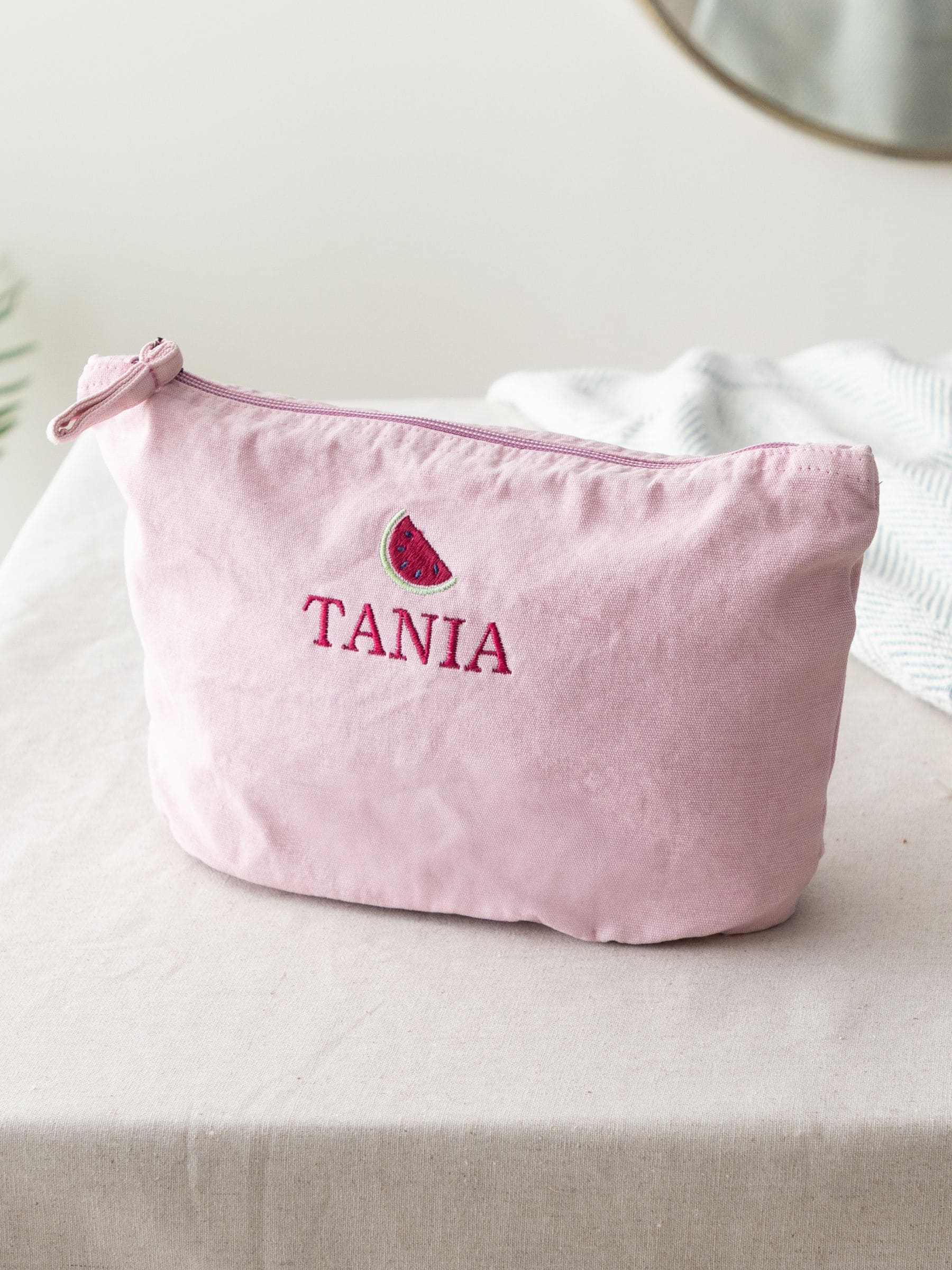 No Ordinary Gift embroidered makeup bag with fruity icon (British brand)