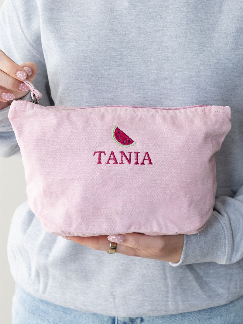 No Ordinary Gift embroidered makeup bag with fruity icon (British brand)