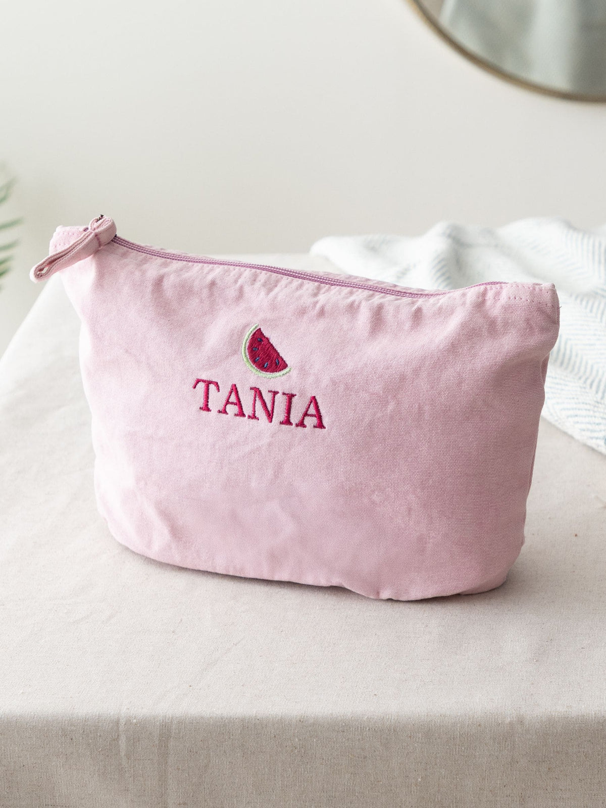 No Ordinary Gift embroidered makeup bag with fruity icon (British brand)