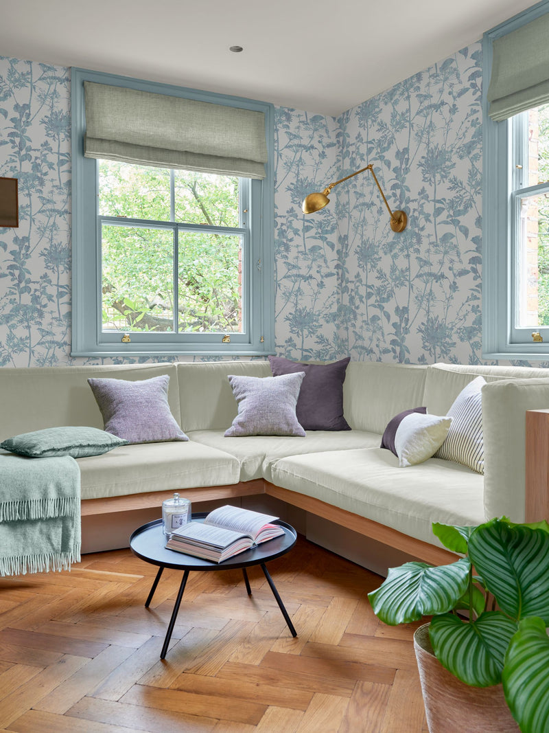 Graham & Brown Blue Esther Breathe wallpaper sample - British product
