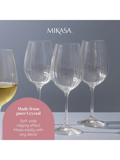 Mikasa Sett av 4 Klar Treviso Krystall Hvitvin Ribbede Glass 350ml