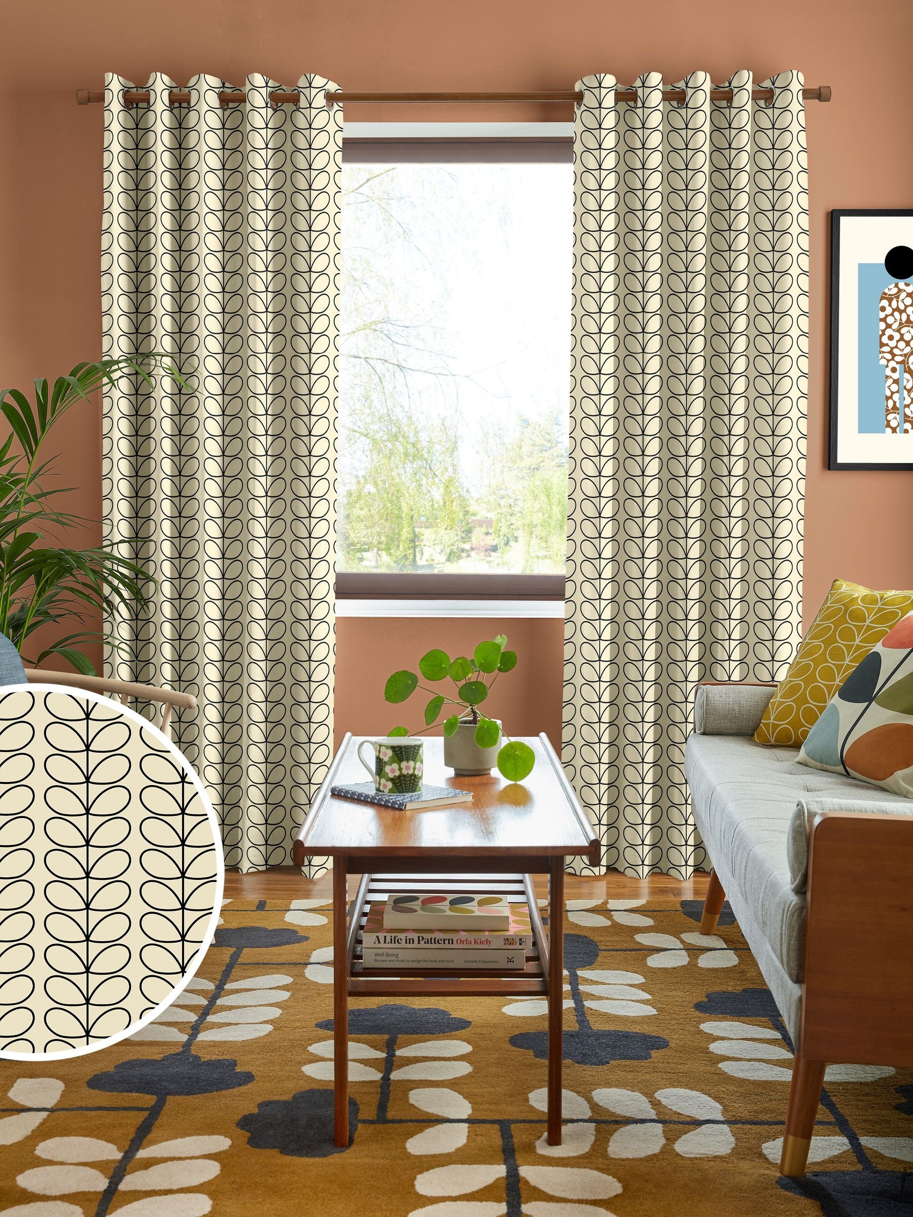 Orla Kiely Black Linear Stem made to measure curtains (British brand)