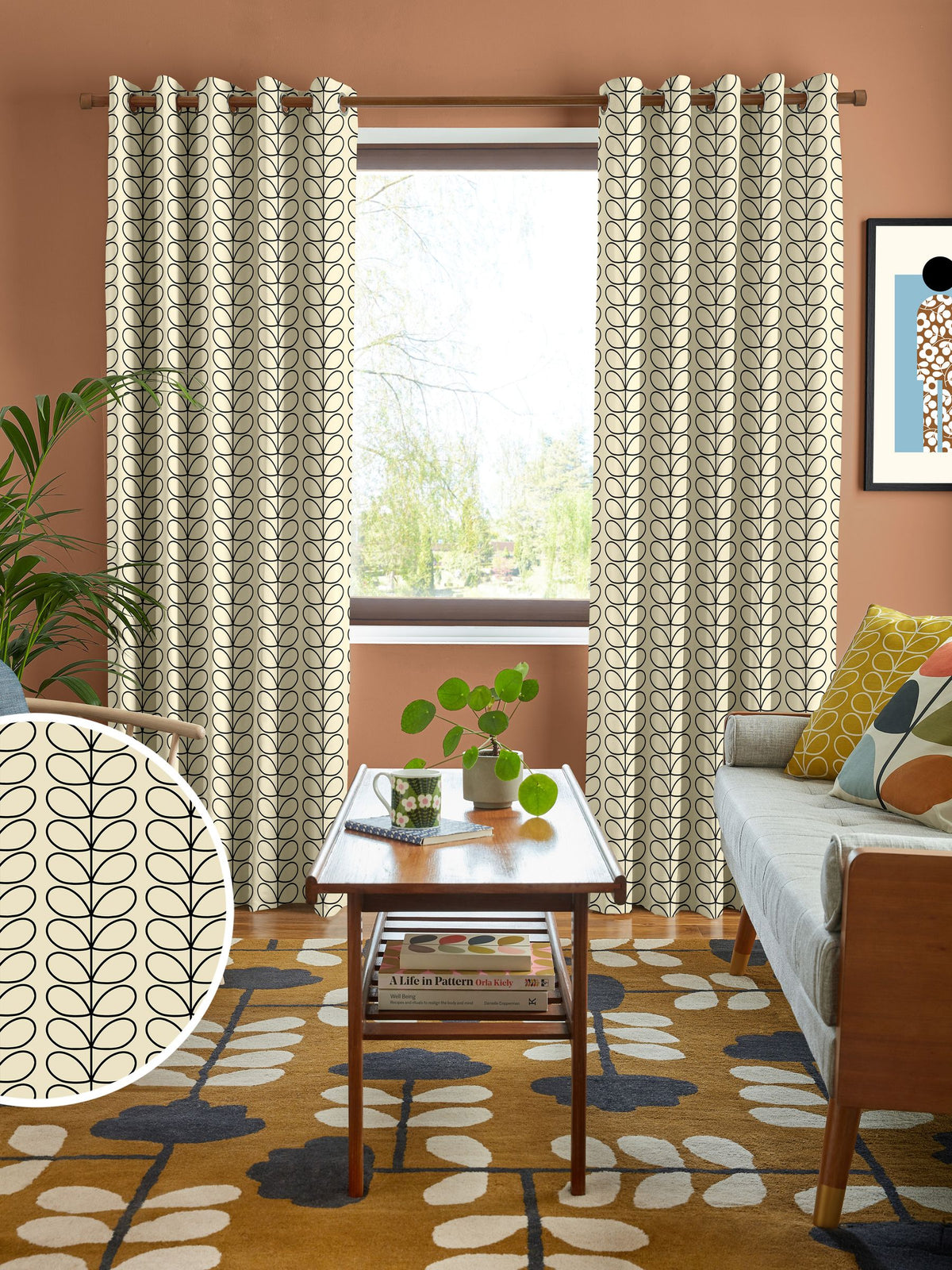 Orla Kiely Black Linear Stem made to measure curtains (British brand)