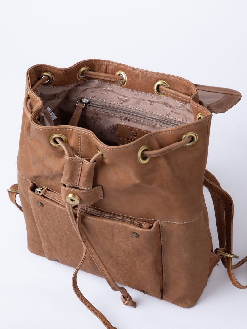 Lakeland Leather taupe Harstone backpack, imported from the UK