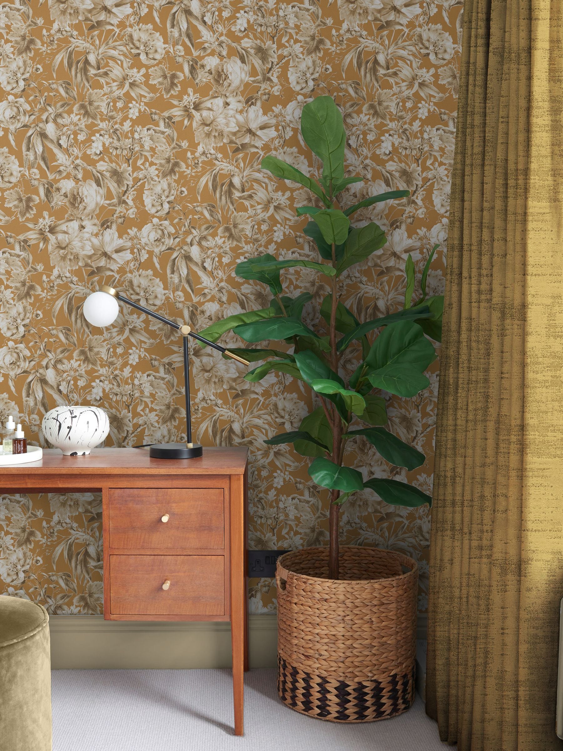 Graham & Brown Yellow Arcane Garden wallpaper sample - British product